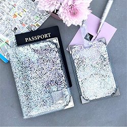 Clear and Holographic Glitter Passport Holder and Luggage Tag Set for Women, Silver Handmade Cut ...