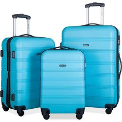 Merax Mellowdy 3 Piece Set Spinner Luggage Expandable Travel Suitcase 20 24 28 inch (Sky Blue)