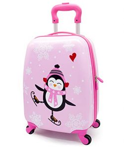 Girls Suitcase Hardshell Spinner Wheels – Kids Luggage 18 inch Carry On Penguin Travel Tro ...