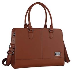 MOSISO Laptop Tote Bag for Women (Up to 15.6 Inch), Premium PU Leather Large Capacity with 3 Lay ...