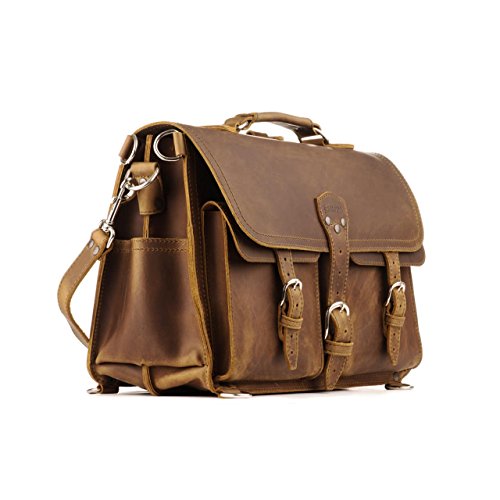 Saddleback Leather Co. Front Pocket Full Grain Leather Travel Briefcase Bag for Men Includes 100 ...