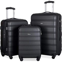 Merax Mellowdy 3 Piece Set Spinner Luggage Expandable Travel Suitcase 20 24 28 inch (Classic Black)