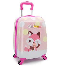 Girls Suitcase Hardshell Spinner Wheels – Kids Luggage 18 inch Carry On Fox Travel Trolley ...