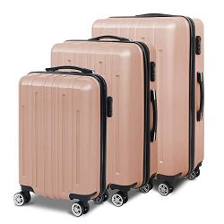 3 Pcs Luggage Set Trolley Spinner Lightweight Durable Suitcase Hardshell W/3 Covers & 2 Coat ...