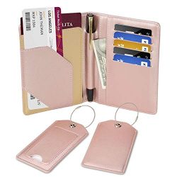 COCASES Passport Holder RFID Protection PU Leather Card Slots Pen Holder with Two Matching Lugga ...