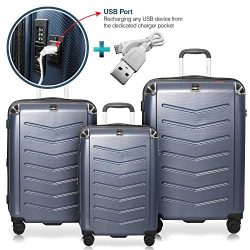 Villagio Hardshell Luggage 21 Inch – USB Port Polycarbonate 8 Wheel Spinner Set with Slash ...