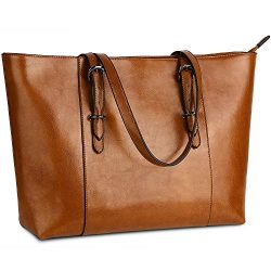 Genuine Leather Womens Laptop Tote Large Bag Fits Up to 15.6 in Vintage Style Soft Leather Work  ...