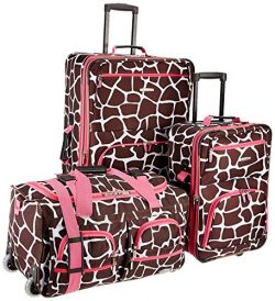 Rockland Luggage 3 Piece Printed Luggage Set, Pink Giraffe, Medium