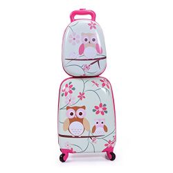 LAZYMOON Kids Carry On Luggage Set 2Pc 12″ 16″ Upright Hard Side Hard Shell Suitcase