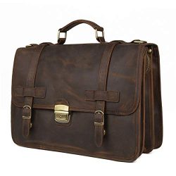 Augus Leather Briefcase Messenger for Men Anti-Theft 14 inch Laptop Business Travel Bags(Coffee)