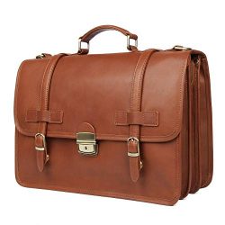 Augus Genuine Leather Briefcase Messenger for Men Business Travel Duffle Laptop Flapover Bag Fit ...