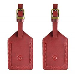 Leather Luggage Tags Travel ID Bag Baggage Suitcase Labels By Aaron Leather (Red)