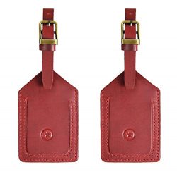 Leather Luggage Tags Travel ID Bag Baggage Suitcase Labels By Aaron Leather (Red)