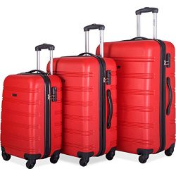 Merax 3 Pcs Luggage Set Expandable Hardside Lightweight Spinner Suitcase (Red.)