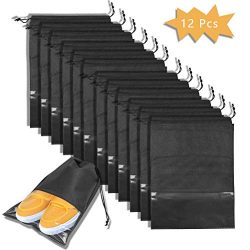 BUYGOO 12PCS Travel Shoe Bags Waterproof Non-Woven Storage with Rope for Men and Women Large Sho ...