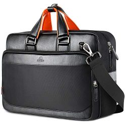 Leather Messenger Bag,17 inch Leather Briefcase for Men and Women, Large Laptop Bags with Should ...