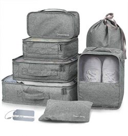 Packing Cubes 7 Pcs Travel Luggage Packing Organizers Set with Laundry Bag (Grey)