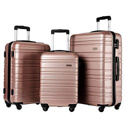 Hard Side Spinner Luggage 3 Piece Set Suitcase Spinner Hard Shell (rose glod)