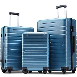Flieks Luggage Sets 3 Piece Spinner Suitcase Lightweight 20 24 28 inch (Steel Blue)