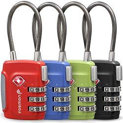 Fosmon TSA Approved Cable Luggage Locks, (4Pack) Re-settable Easy to Read 3 Digit Combination wi ...