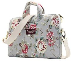 Canvaslove Grey Rose Pattern 13 inch Canvas Laptop Shoulder Messenger Bag for 11 inch 12 inch 13 ...