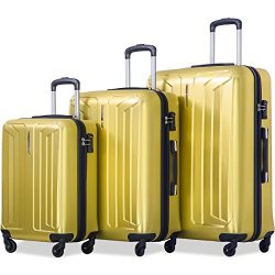 Flieks Luggage 3 Piece Sets Spinner Suitcase with TSA Lock, Lightweight 20 24 28 (Yellow)