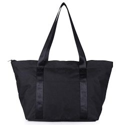 Nylon Family Travel Tote Beach Bag with Zipper for Women, Teacher or Nurse (Black)