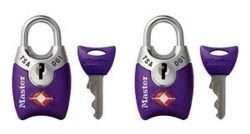 Master Lock Padlock, Keyed TSA-Accepted Luggage Lock, 1 in. Wide, Purple, 4689TPRP (Pack of 2)