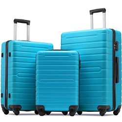 Flieks Luggage Sets 3 Piece Spinner Suitcase Lightweight 20 24 28 inch (Sky Blue)