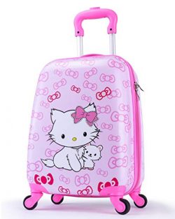 Girls Suitcase Hardshell Spinner Wheels – Kids Luggage 18 inch Carry On Bowknot Cat Travel ...