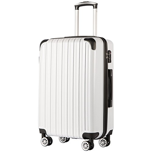 COOLIFE Luggage Expandable(only 28″) Suitcase PC+ABS Spinner 20in 24in 28in Carry on (Whit ...