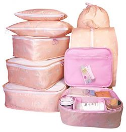 Packing Cubes Backpack Organizers Set for Carry on Travel Bag Luggage Cube (Pink Alpaca 7+1pcs)