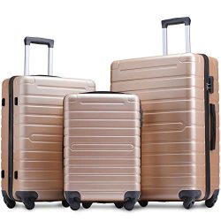 Flieks Luggage Sets 3 Piece Spinner Suitcase Lightweight 20 24 28 inch (Champaign Gold)