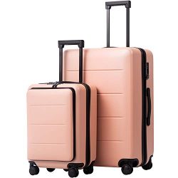 COOLIFE Luggage Suitcase Piece Set Carry On ABS+PC Spinner Trolley with Laptop pocket (Sakura pi ...