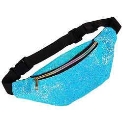 QtGirl Fanny Pack for Kids, Glitter Waist Bag Shiny Bags with Adjustable Belt for Children Sport ...