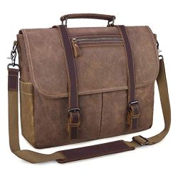 Mens Messenger Bag 15.6 Inch Waterproof Vintage Waxed Canvas Satchel Briefcase Shoulder Bag Retr ...