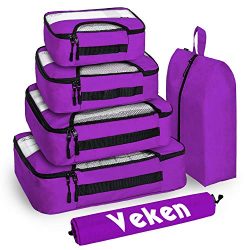 Veken 6 Set Packing Cubes, Travel Luggage Organizers with Laundry Bag & Shoe Bag (Purple)