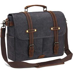 SOAEON Mens Messenger Bag,Laptop Bag 15.6 inch,Waterproof Vintage Canvas Briefcase, Leather Comp ...