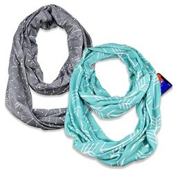 (2 Pack) Infinity & Soft Scarf with Hidden Zipper Pocket Bundle Set | Winter Spring Summer F ...