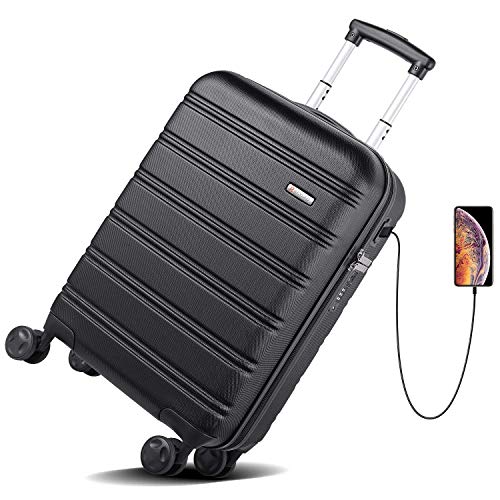 REYLEO Hardside Spinner Luggage 20 Inch Carry On Luggage Lightweight Travel Suitcase with 8 Sile ...