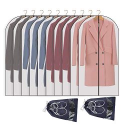Perber Hanging Garment Bag Lightweight Clear Full Zipper Suit Bags (Set of 10) PEVA Moth-Proof B ...