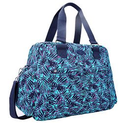 Nylon Travel Tote Cross-body Carry On Bag with shoulder strap (Leaf Blue)