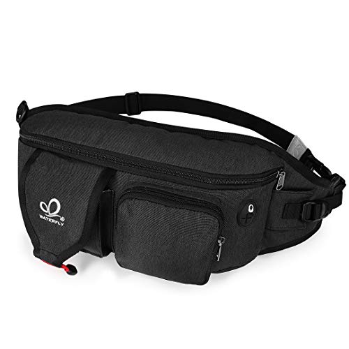 Waterfly Fanny Pack Large Size Waist Bag Hip Pack for Men Women Travel or Running Walking (Black ...