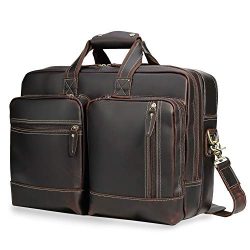 Texbo 17.3″ Expandable Full Grain Leather Briefcase Laptop Messenger Bag Business Travel B ...