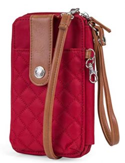 MUNDI Jacqui Vegan Leather RFID Womens Crossbody Cell Phone Purse Holder Wallet (Red Nylon)