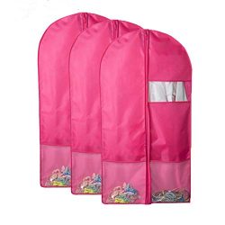 QEES 3 PCS Dance Garment Bags with Pockets, Pink Full Zipper Costume Dress Garment Bags for Stor ...