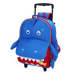 Yodo 3-Way Toddler Backpack with Wheels Little Kids Rolling Suitcase Luggage, Shark