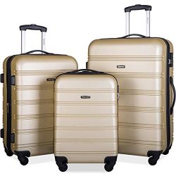 Merax 3 Pcs Luggage Set Expandable Hardside Lightweight Spinner Suitcase (gold)