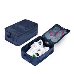 Travel Shoe Bags, Foldable Waterproof Shoe Pouches Organizer-Double Layer (2 Navy Bag)