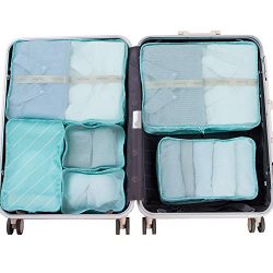 JJ POWER Travel Packing Cubes, Luggage Organizers with Shoe Bag (Lake Blue Stripe)